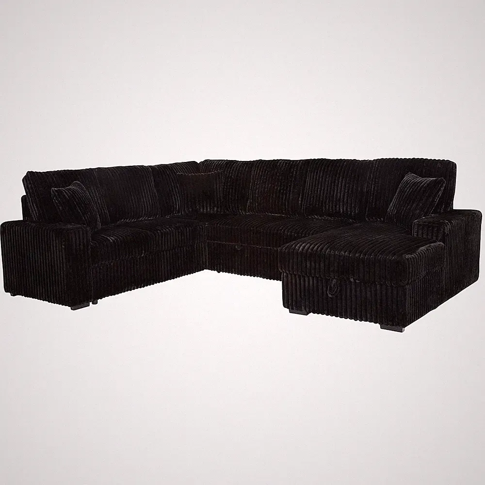 Devonshire Sleeper Sectional Sofa Storage Chaise Black