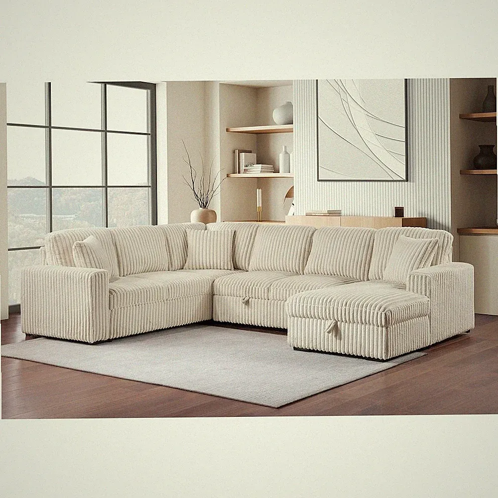 Devonshire Sleeper Sectional Sofa Storage Chaise Camel