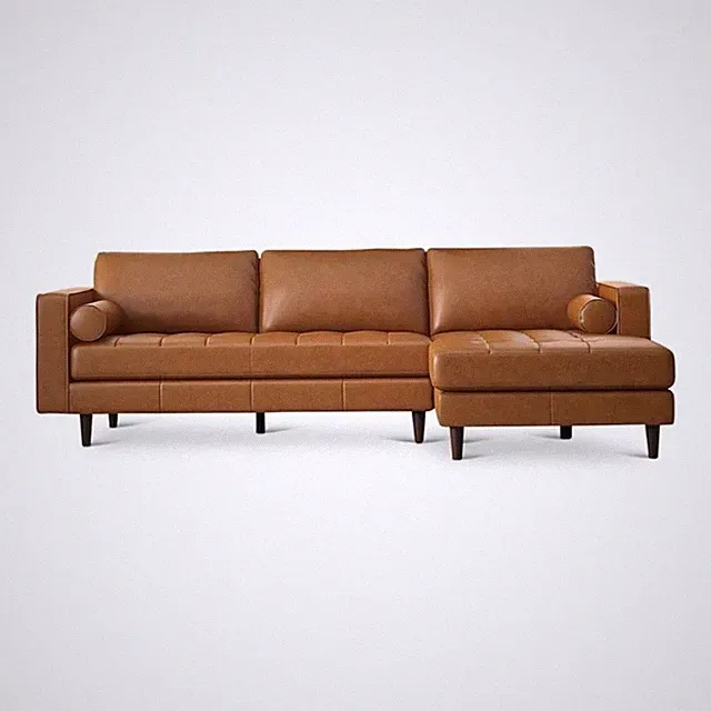 Dexter Cushion Back Genuine Leather Right-Facing Sectional in Tan