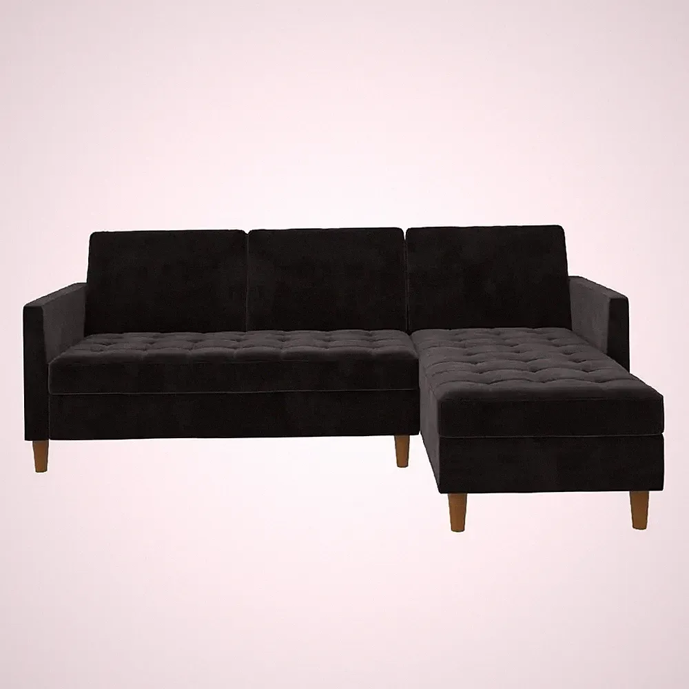 DHP Presley Storage Sectional Futon, Black Chenille