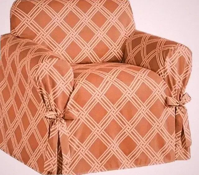 Diamond Pattern Slipcover 3 Seat (Sofa) Cedarwood+Ties No Sofa Picture 74"Wx96"L
