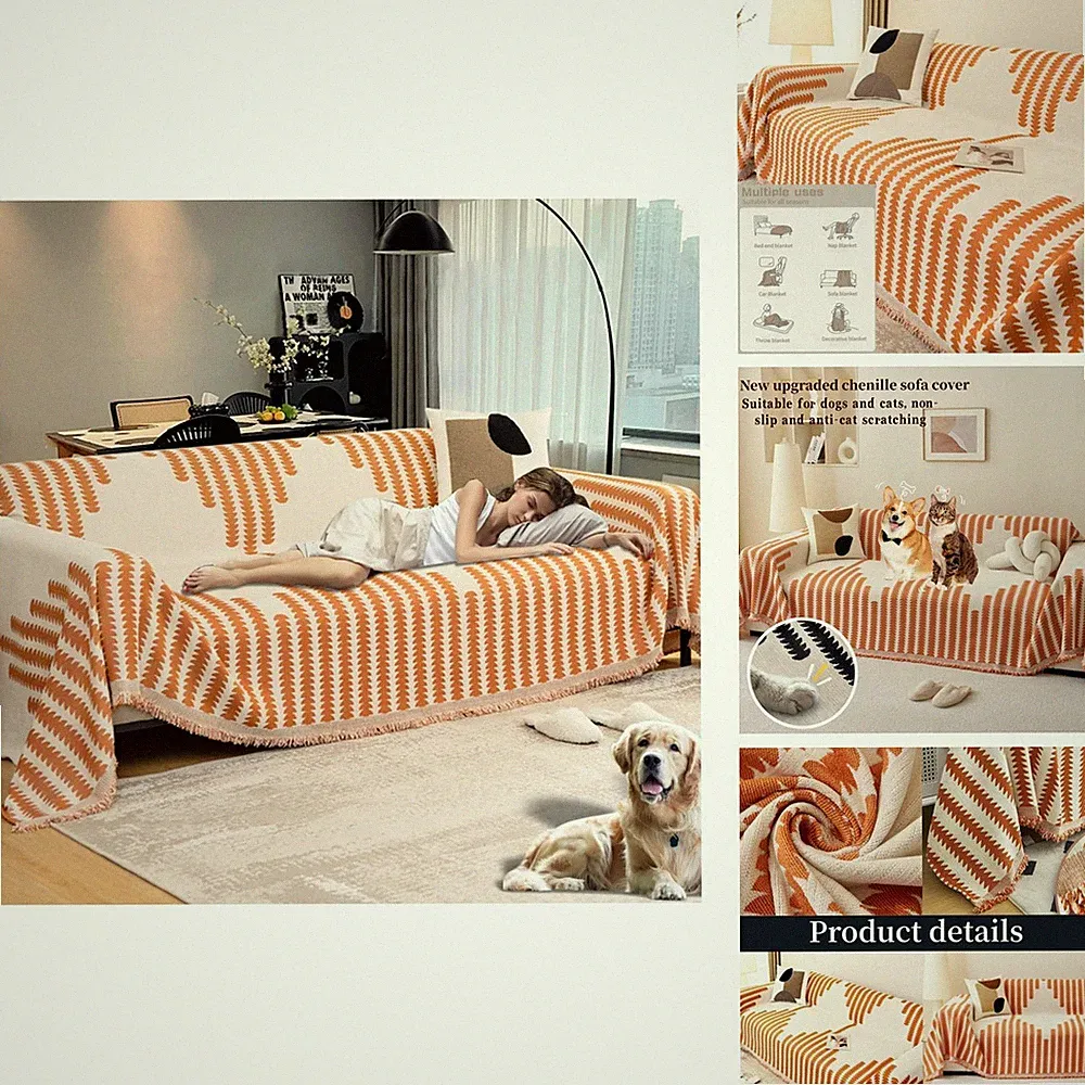 DiiuuAII Chenille Sofa Covers with Tassel for Sectional Sofa Pet Friendly