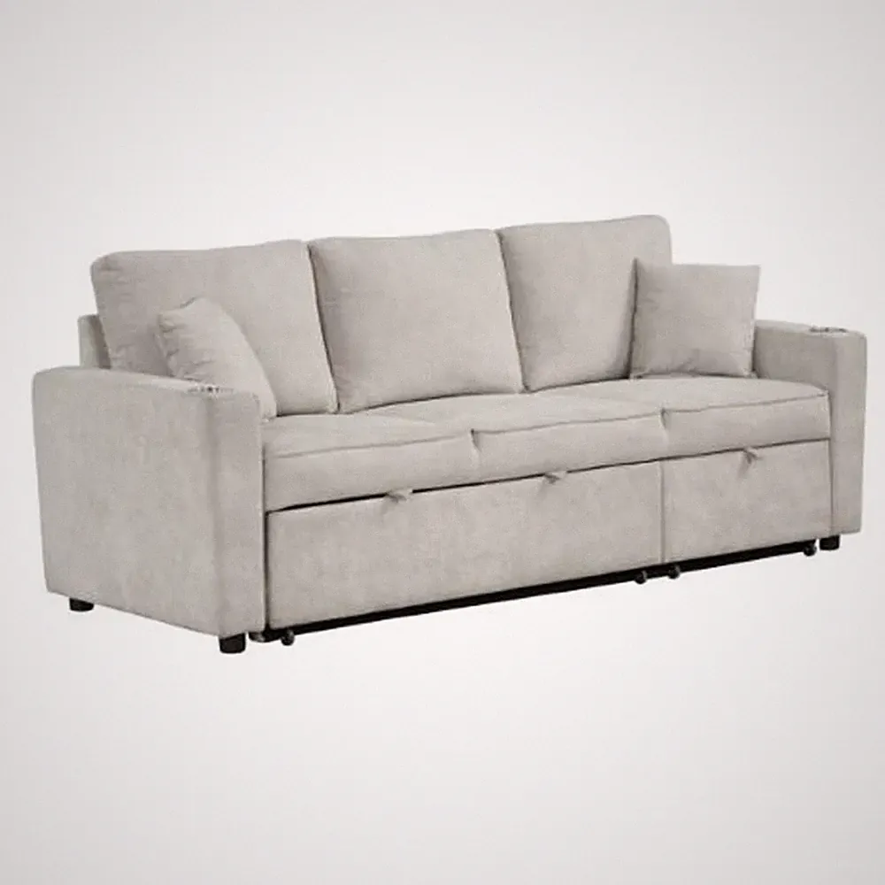 Dily Sleeper Sectional Sofa with Pull Out Bed and 2 Pillows- Beige