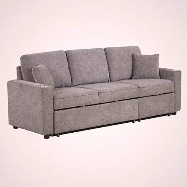 Dily Sleeper Sectional Sofa with Pull Out Bed and 2 Pillows- Gray