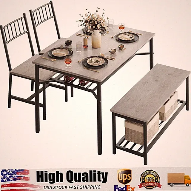 Dining Table Set for 4 with Bench & Chairs, Kitchen Table Set with Storage Space
