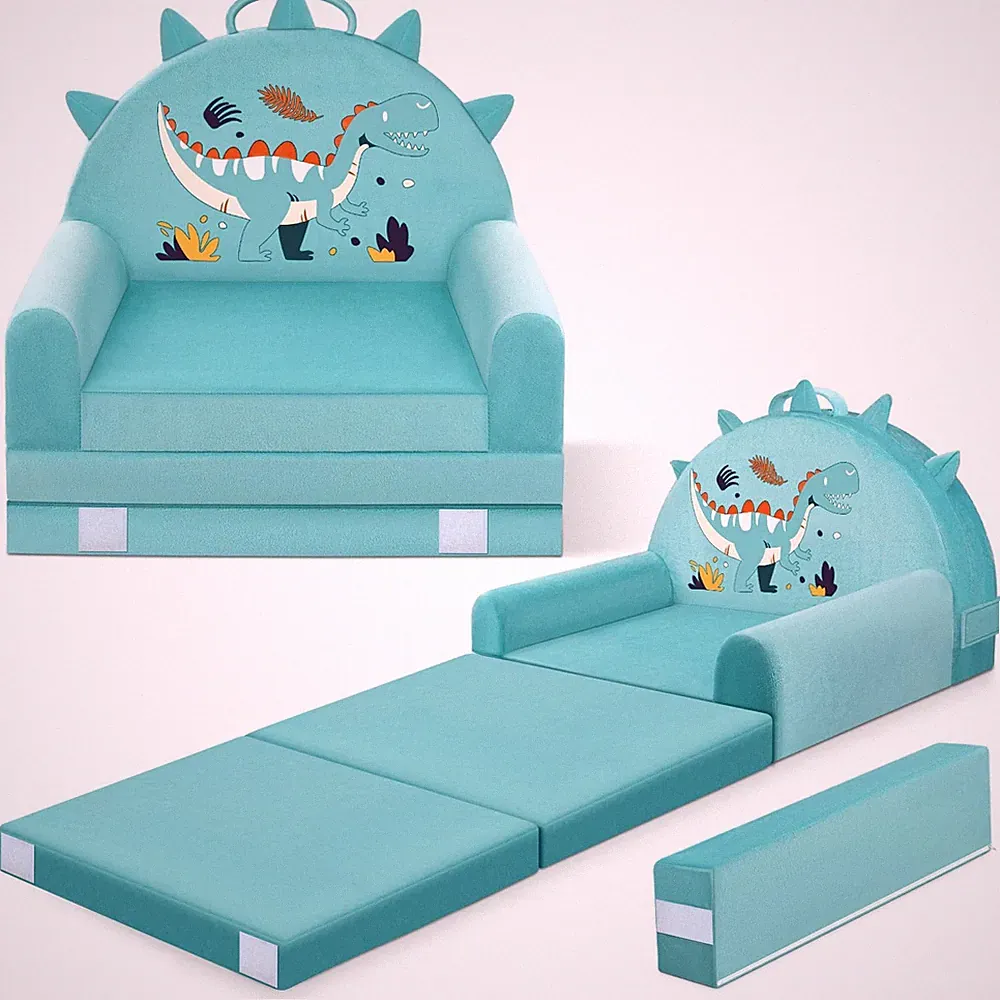 Dinosaur Kids Sofa Bed with Removable Washable Cover Magic-Tape Backrest – F...