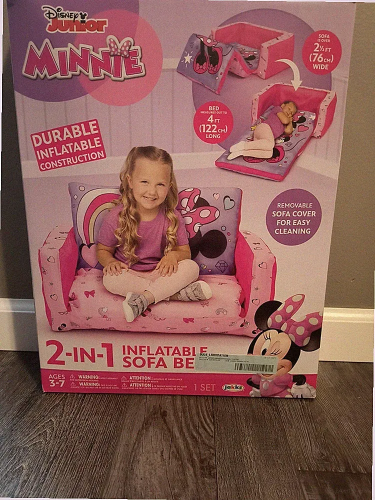Disney Minnie Mouse Inflatable Sofa Bed for Kids – 2-in-1 Flip Couch to Lounger