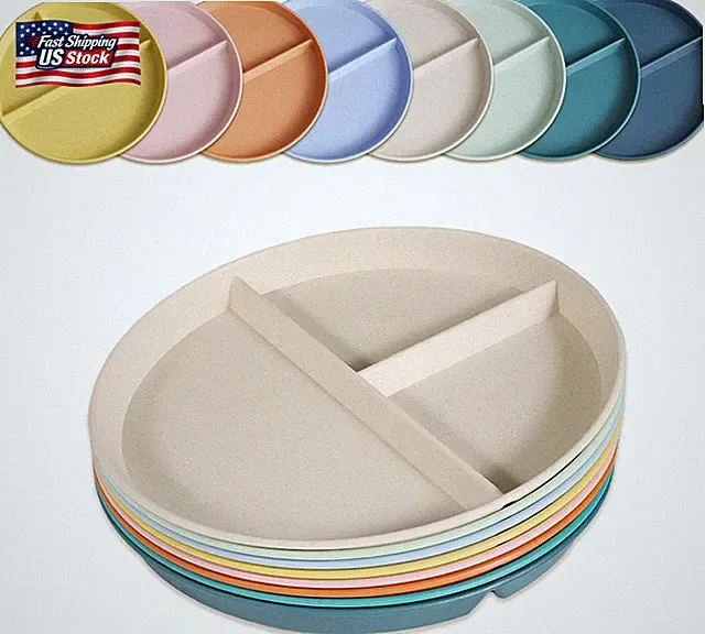 Divided Plates for Adults (8 Packs), Unbreakable Portion Control Plate Sectioned