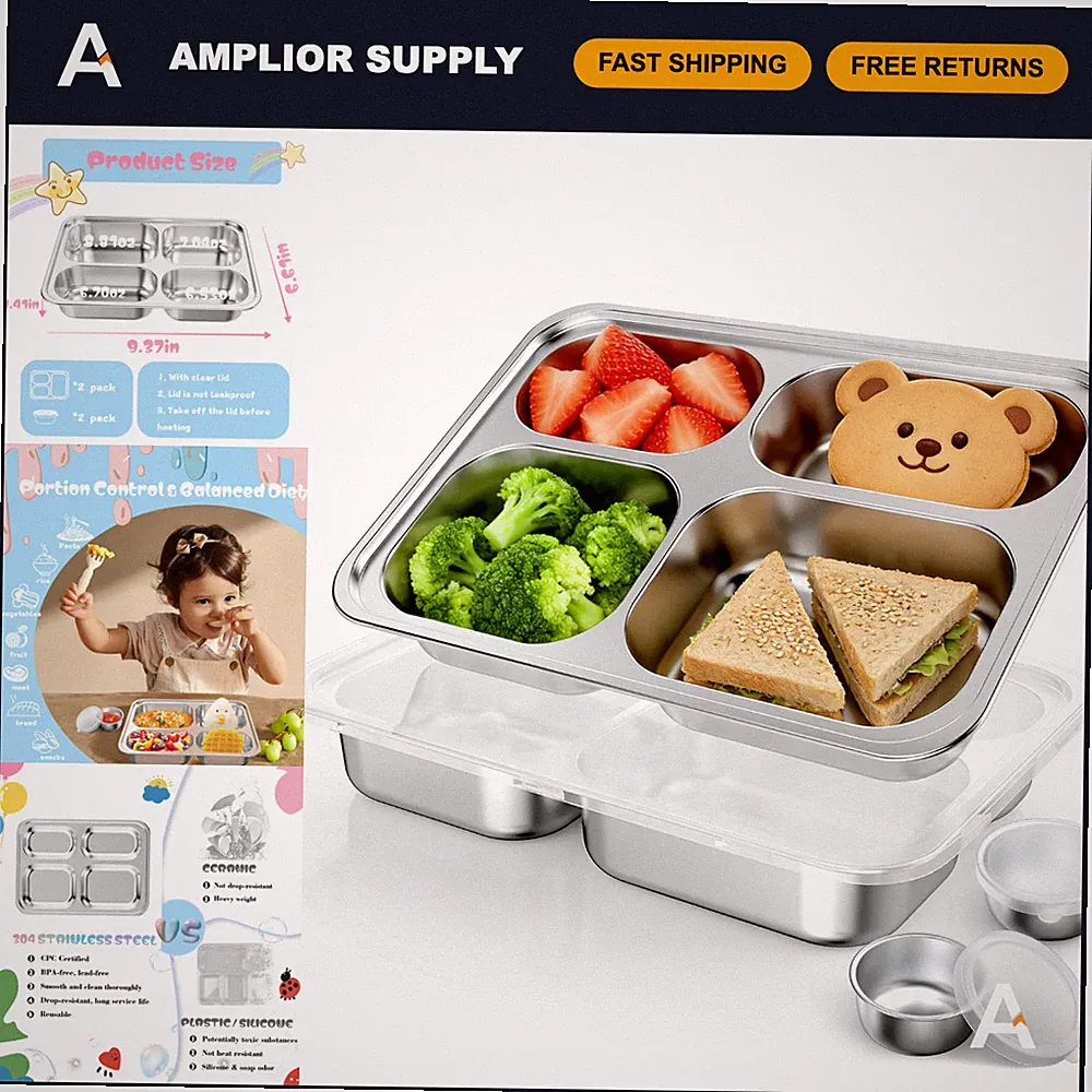 Divided Stainless Steel Plate Set for Kids & Adults, Non-Toxic Portion Control