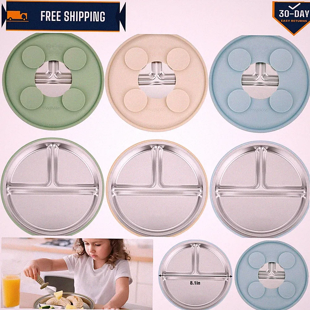Divided Toddler Suction Plates - 3 Pack Set for Mess-Free Feeding & Easy Cleanup