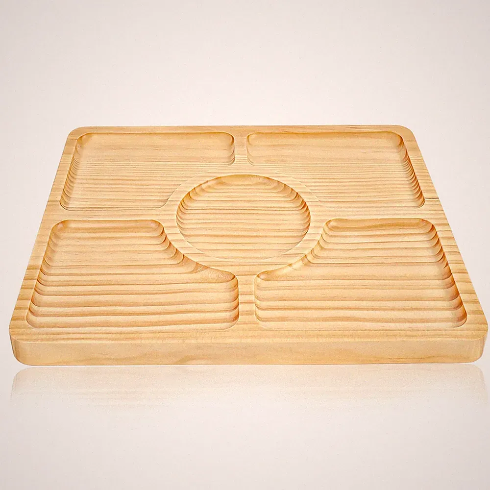 Divided Wood Serving Tray, Rectangular Tray Chip and Dip Platter 5 Sections