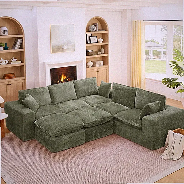 DIY Combination, Sectional Sofa Modern Boucle L shaped with Two Moveable