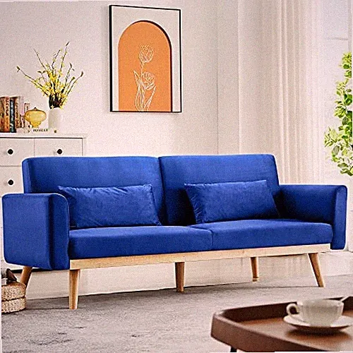 DKLGG BLUE FUTON SOFA BED, VELVET CONVERTIBLE SOFA COUCH SLEEPER WITH - BLUE
