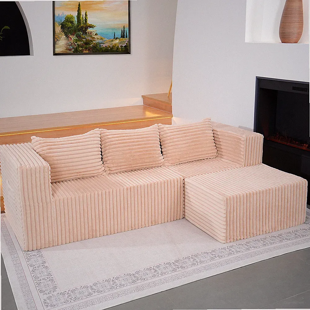DoCred Sectional Couch w/ Chaise 3 Seater Modern L Shaped Chaise for Living Room