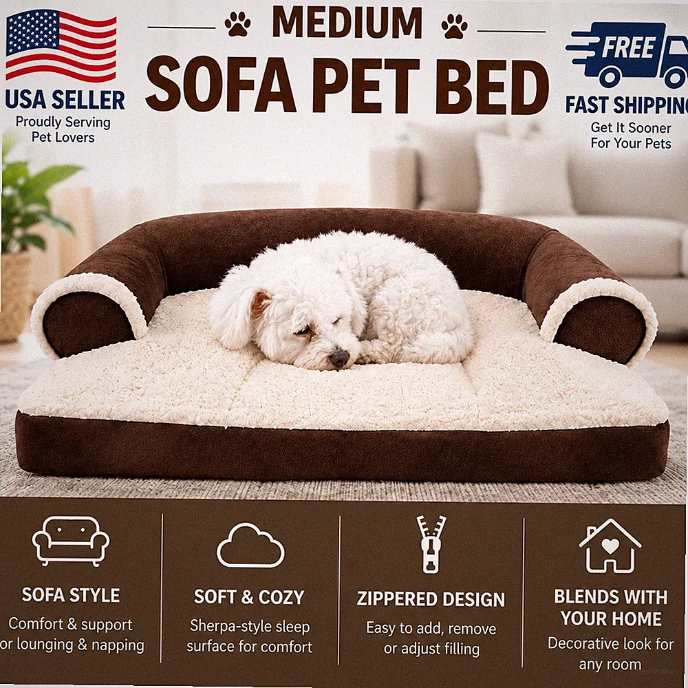 Dog Bed King Medium Sofa Dog Bed Cover & Inner Liner Brown Sherpa Refillable