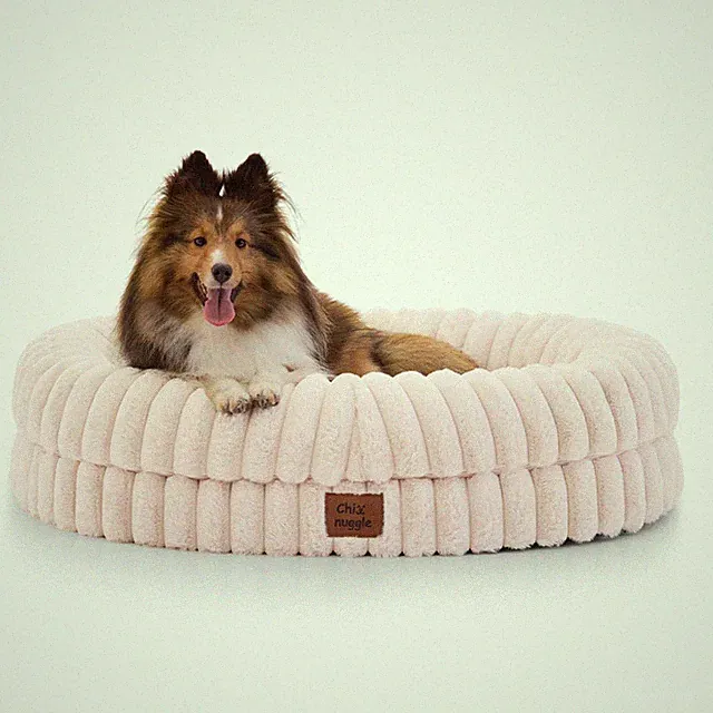 Dog Bed Medium Sized Dog - Luxury Striped Faux Fur Waterproof Pet Couch with...