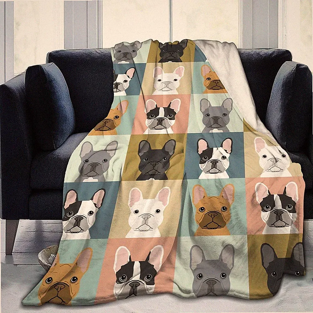 Dog French Bulldog Comfy Flannel Plush Throw Blanket Sofa Bed Fits 50x40 Inch