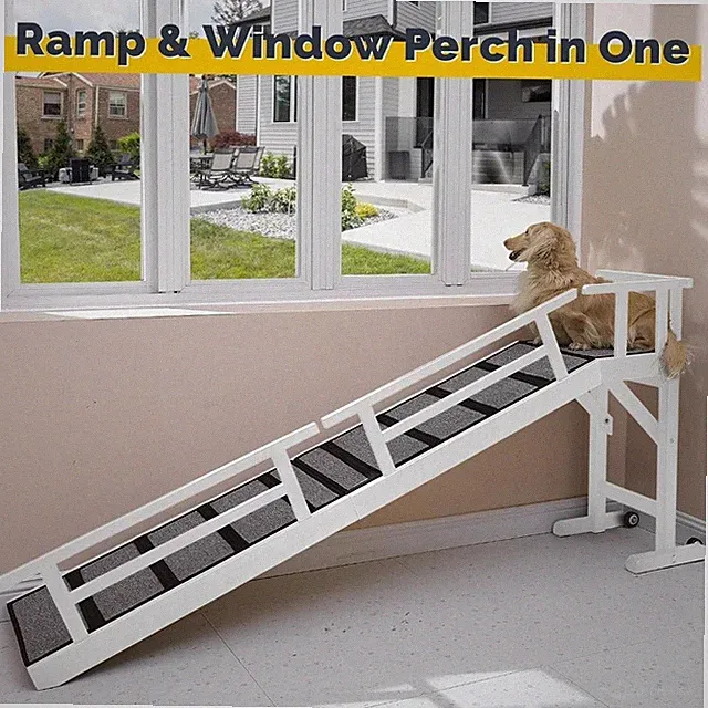 Dog Ramp for Bed or Couch, Wooden Pet Ramp with 20° Gentle Slope