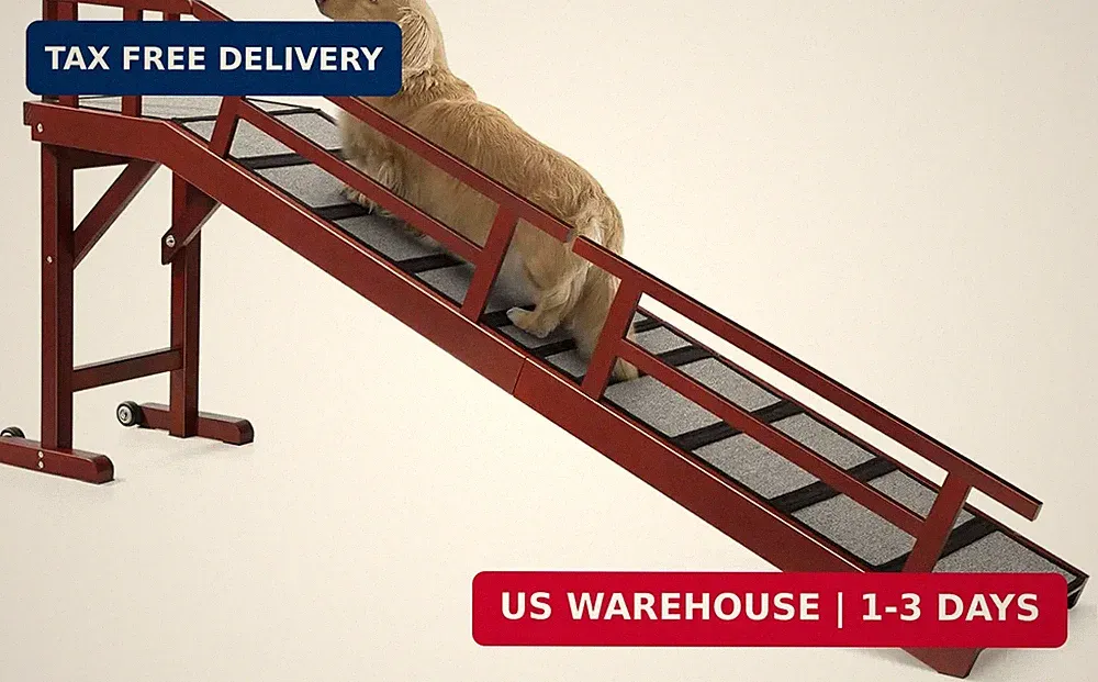 Dog Ramp for Bed or Couch, Wooden Pet Ramp with 20° Gentle Slope, Removable Side