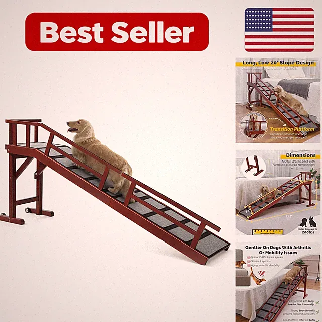 Dog Ramp - Mahogany 73.2 x 16 x 25 Wood for Bed or Couch