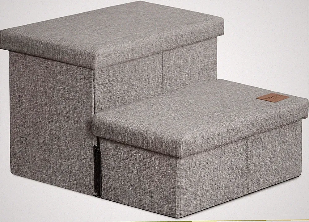 Dog Stairs for Bed Couch Pet Steps Foldable 2 Steps Grey Storage 200lb
