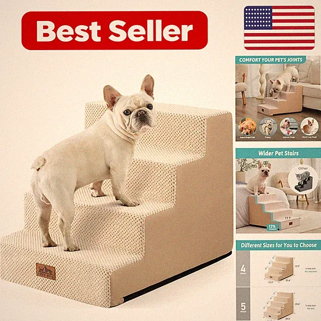 Dog Stairs for Small - Beige 17.7 x 23.6 x 17.7 30D High-density Foam