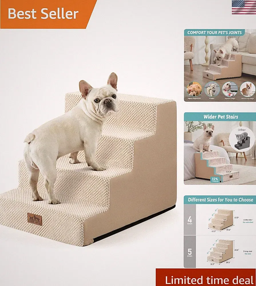 Dog Stairs for Small Dogs, 4 Step Pet Stairs for Beds & Couches | 17.7" Wider...