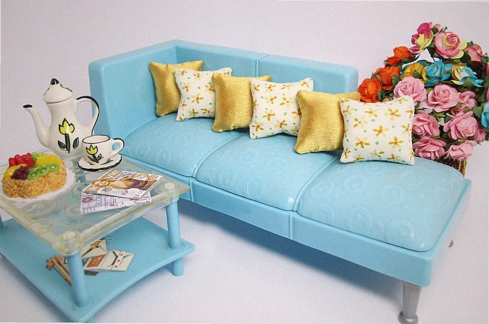 Dollhouse Miniature 6PCS Flower & Yellow Silk Pillow Cushions For Sofa Bed 1/12