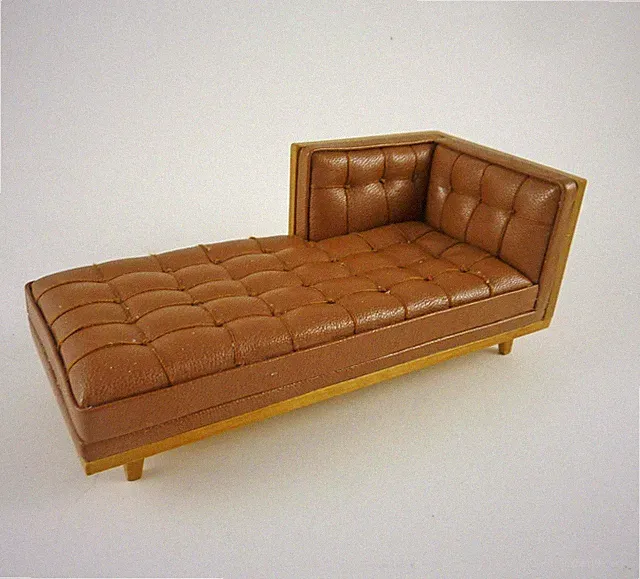 Dollhouse Miniature Modern Sectional Chaise in Brown Leather, J9073L