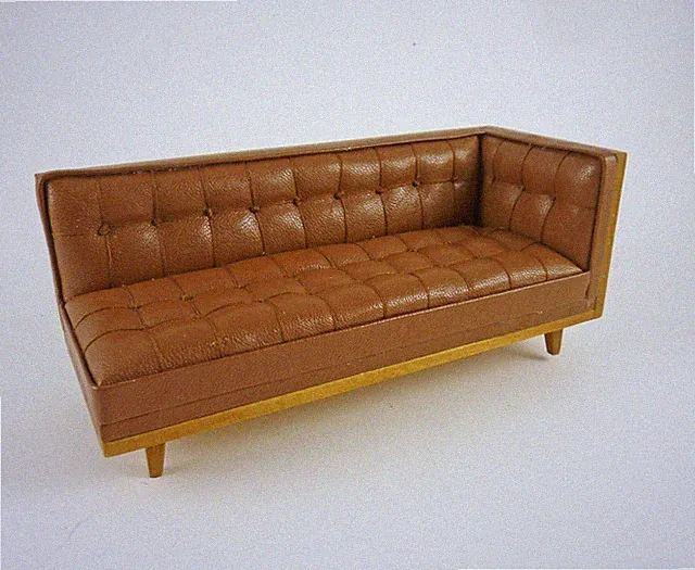 Dollhouse Miniature Modern Sectional in Brown Leather, J09072L