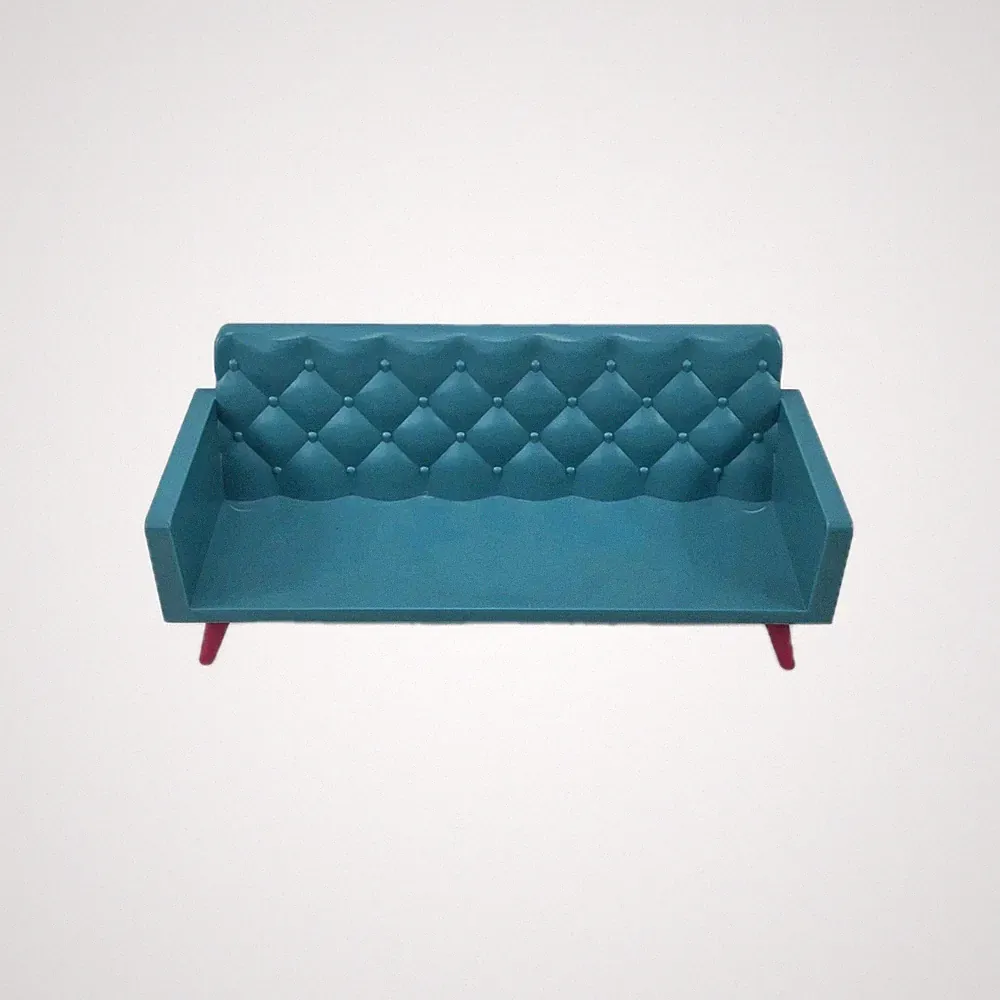 Dollhouse Plastic Long Teal Sectional Sofa Blue w Pink Legs Living Room Couch