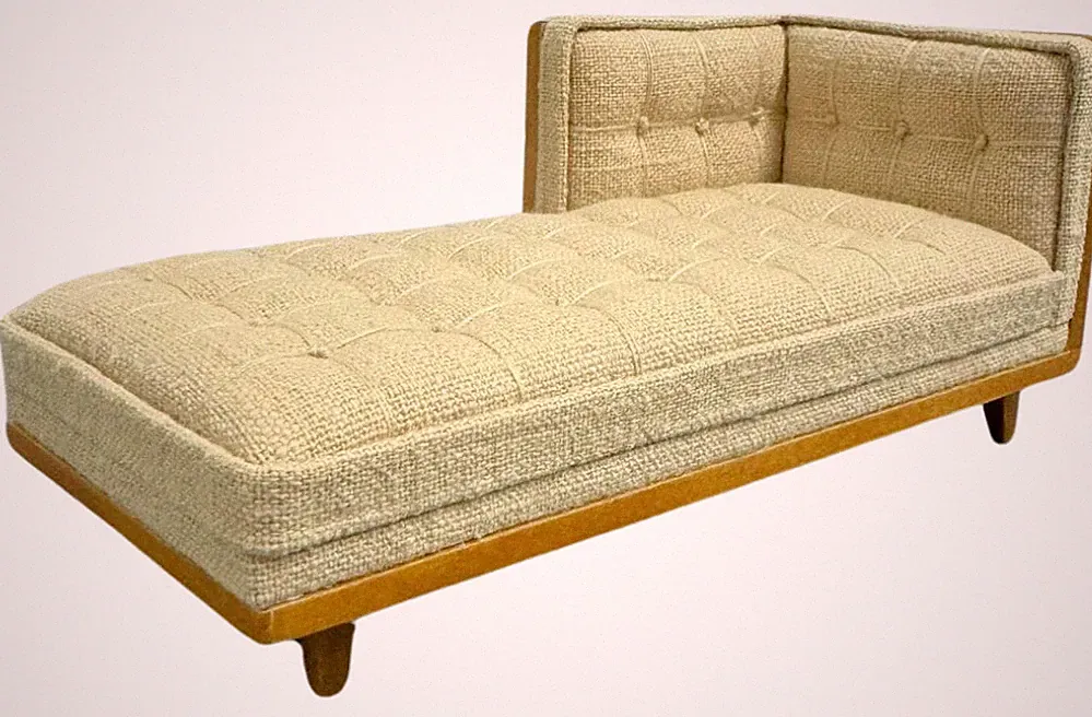 Dolls House Beige Chaise Longue Mid Century Sectional Furniture JBM Light Walnut