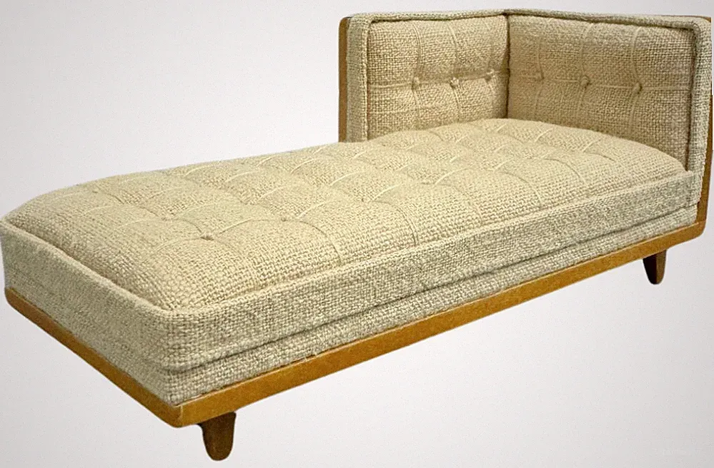 Dolls House Beige Chaise Longue Mid Century Sectional Furniture JBM Light Walnut