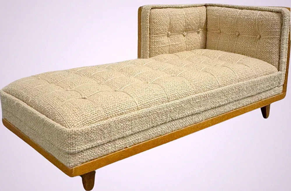 Dolls House Beige Chaise Longue Mid Century Sectional Furniture JBM Light Walnut