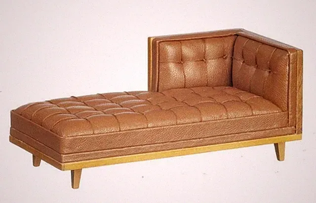 Dolls House Tan Leather Chaise Longue Mid Century Sectional Furniture JBM Walnut