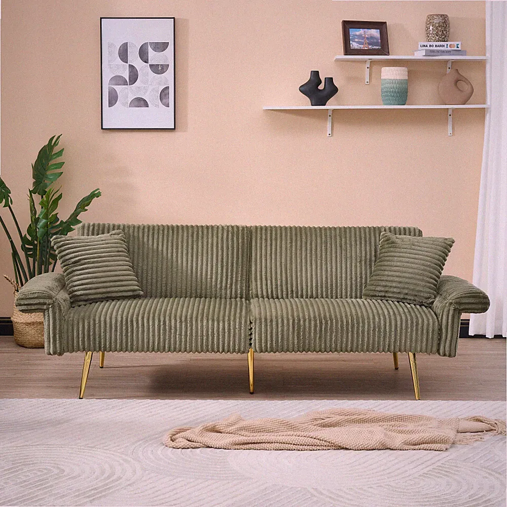 Double Foldable Sofa Bed w/ Armrests – Corduroy for Living Room & Small Space