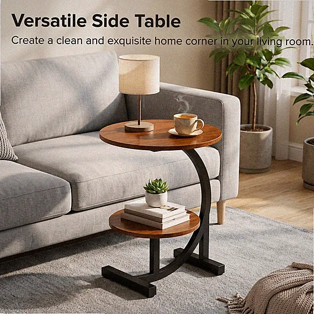 Double-layer C-shaped sofa side table, suitable for living room and bedroom use