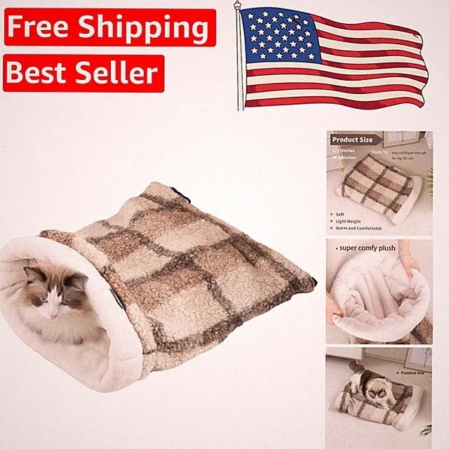 Double Layer Lamb Wool Cat Bed - Burrowing Cozy Sack for Cats & Small Dogs