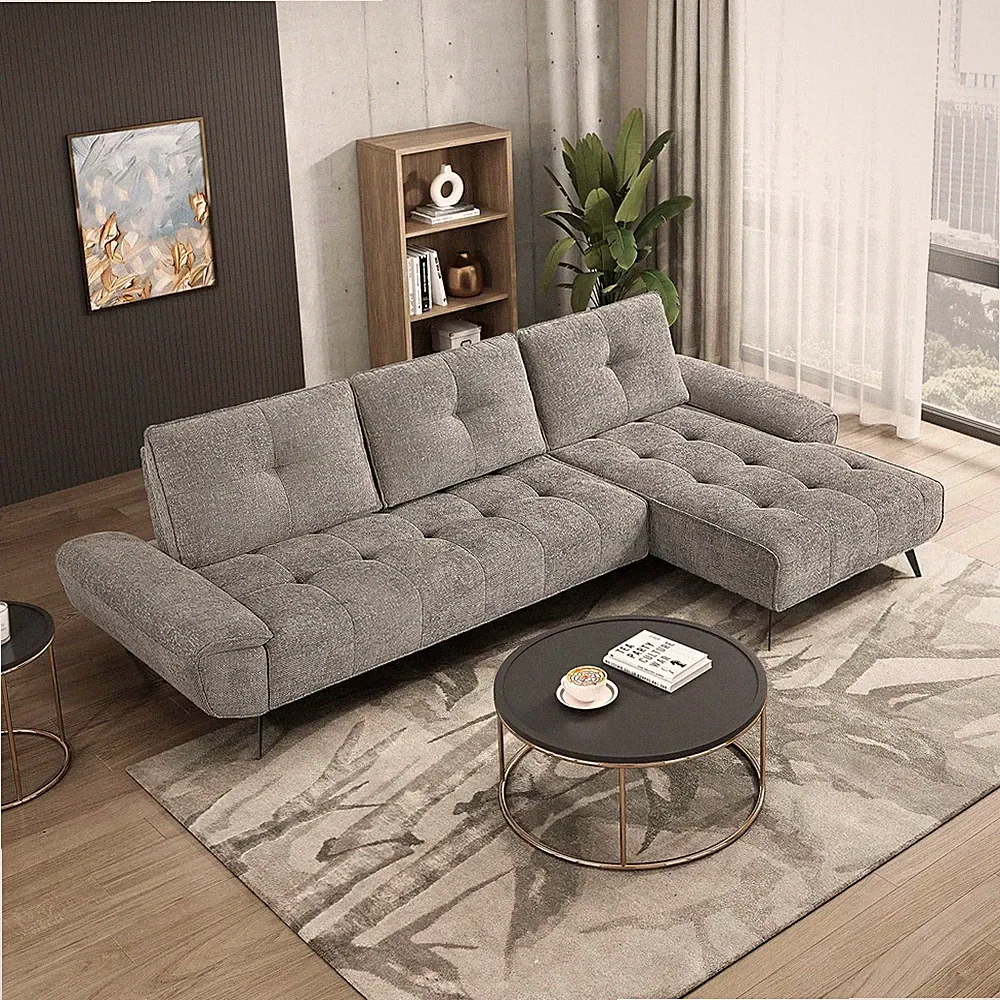Dove Gray Chenille L-Shaped Sectional Sofa with Adjustable Backrests