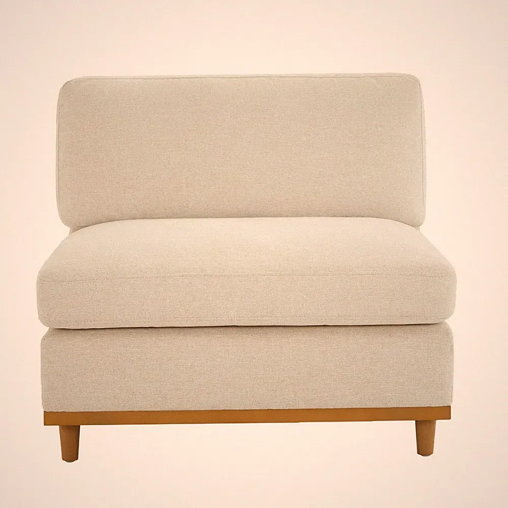 Down Filled Upholstered Middle Armless Sofa for Sectional Modular Couch Linen