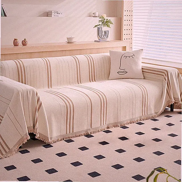 Dreamingo Couch Cover Reversible Chenille 3 Seat Sofa Covers For Pet Kids Beige