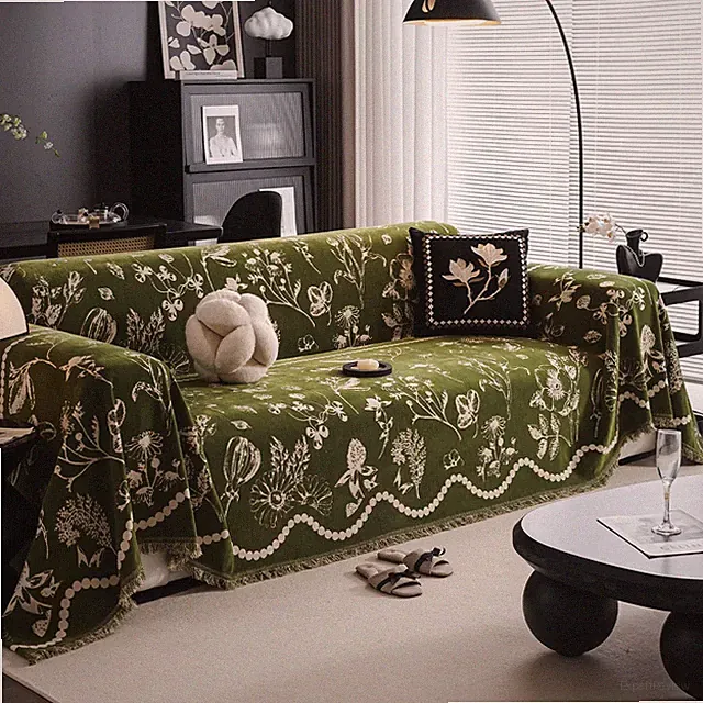 DREAMINGO Green Floral Couch XX-Large 71" x 150", 57# Cottage