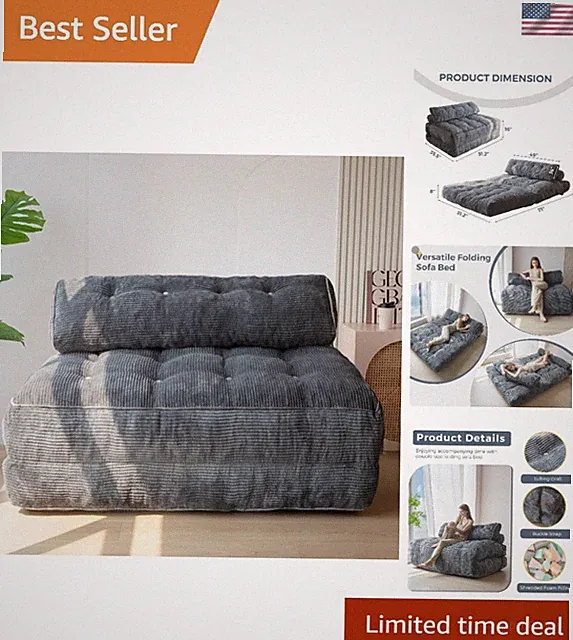 Dual-Purpose Sofa Bed: Modern Folding Chair Bed with Headrest & Full Mattress