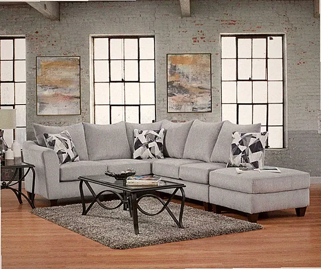 Duleek 3-Piece Herringbone Silver Living Room Set: Sofa, Loveseat & Ottoman
