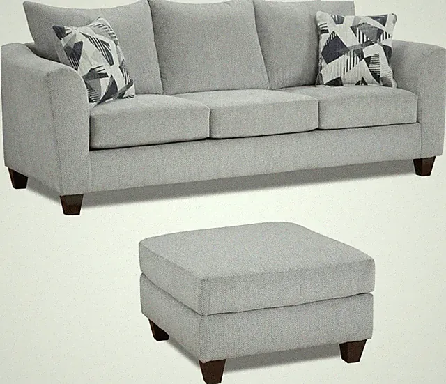 Duleek Herringbone Silver 2-Piece Sofa & Ottoman Living Room Set