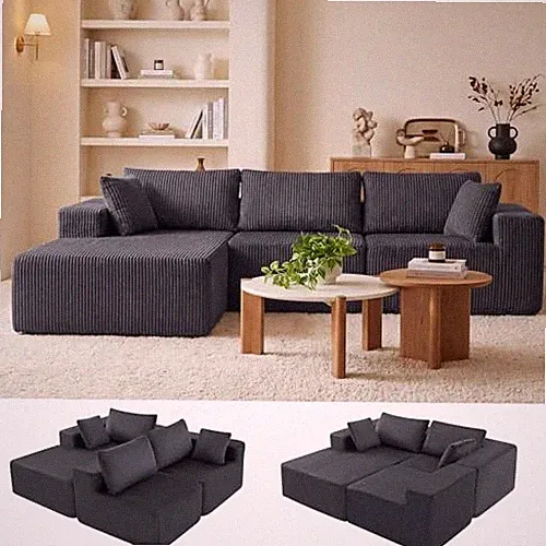 DUMOS 108" Boneless Couch, Cloud Sectional Couch with L-Shape Chaise, Modular