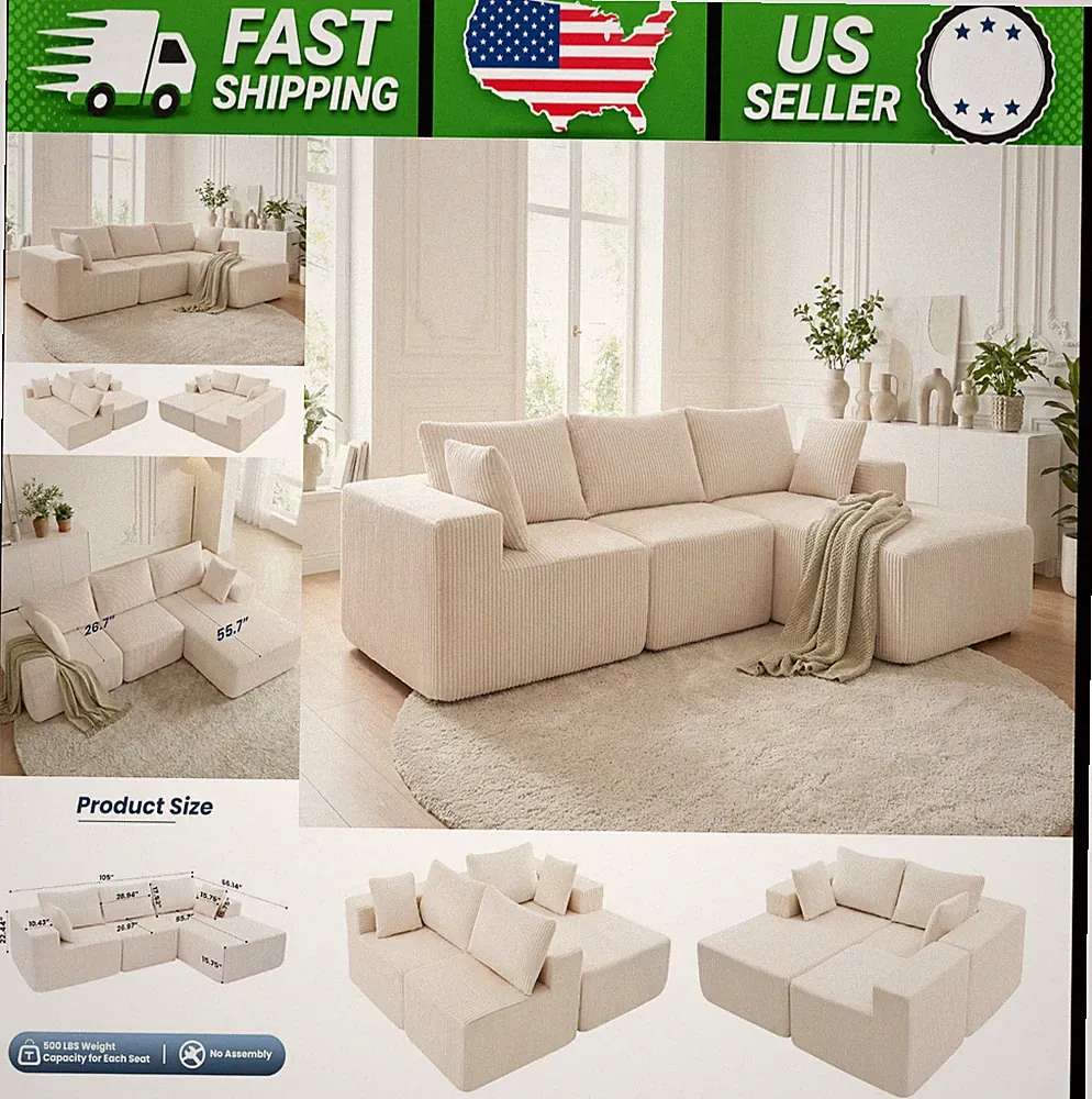 DUMOS L-Shaped Sectional Sofa with Right-Facing Chaise