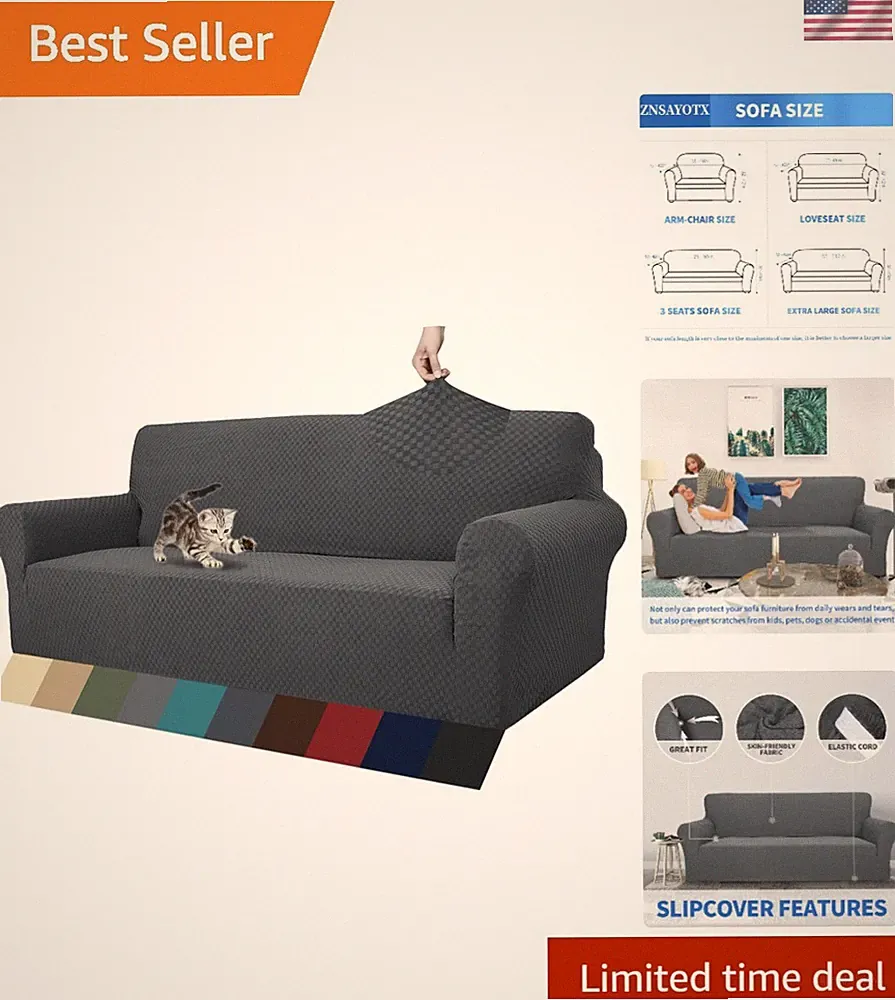 Durable 1-Piece Jacquard Sofa Slipcover - Universal Fit for 71-90 inch Couches