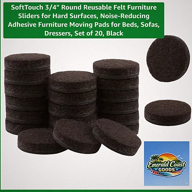Durable 3/4" Round Furniture Sliders - Set of 20 Felt Pads for Hard Surfaces