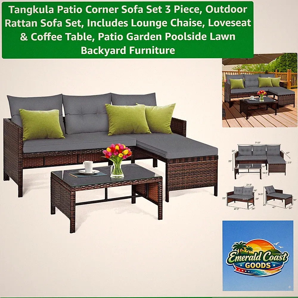 Durable 3-Piece Corner Sectional Sofa Set for Garden & Poolside Relaxation